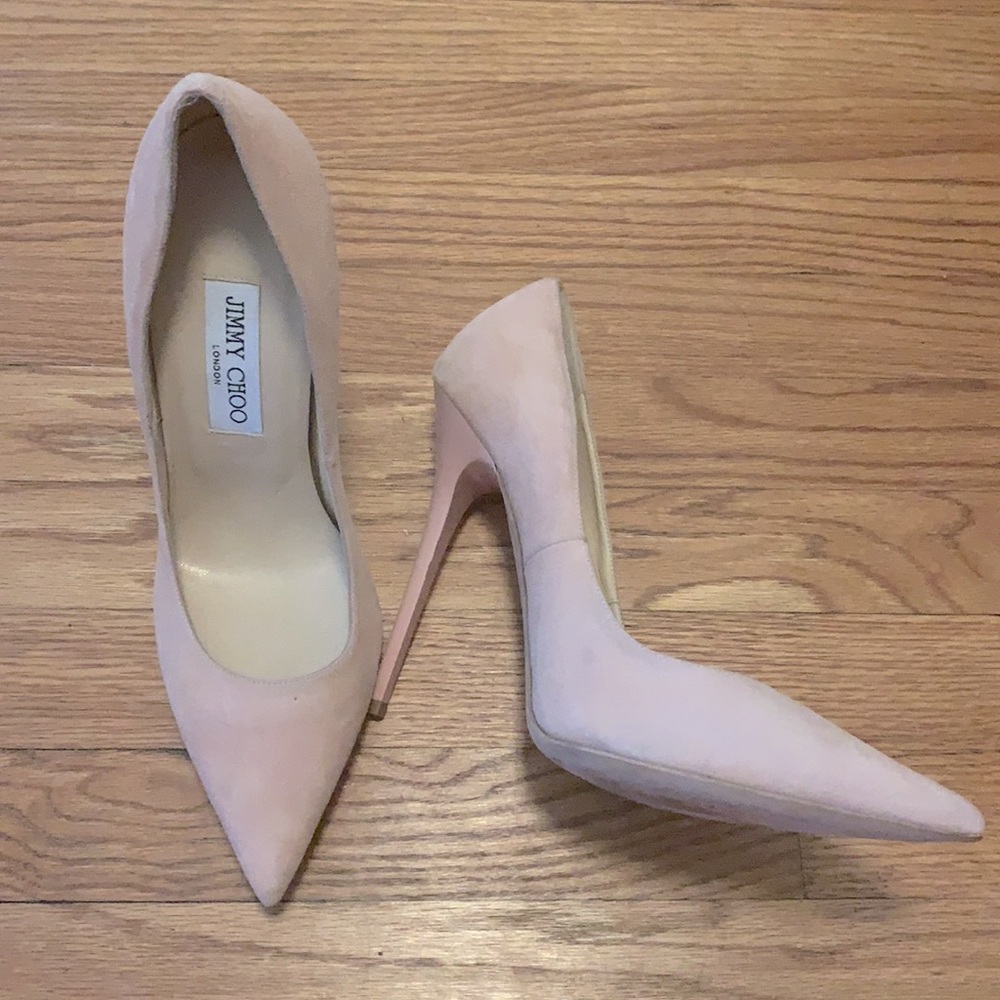 Jimmy Choo like new pale pink pointy toe suede pumps size 39 made in Italy